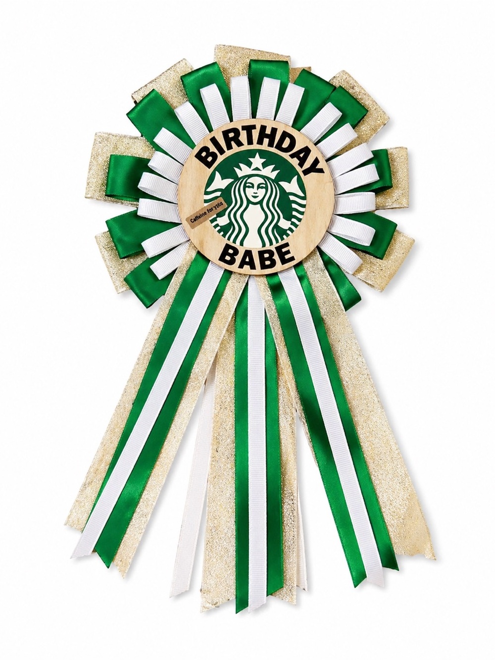 Starbucks Birthday Babe Party Ribbon - Green and Gold